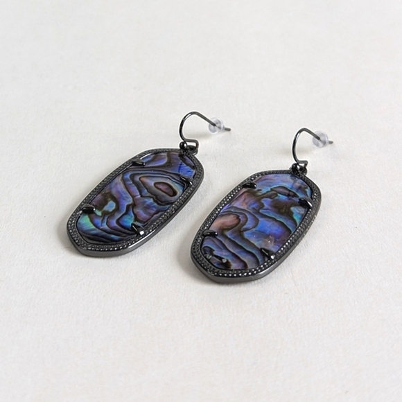 Kendra Scott Elle Drop Earrings Abalone Shell Black Gunmetal Blue Gray Teal - Picture 5 of 9